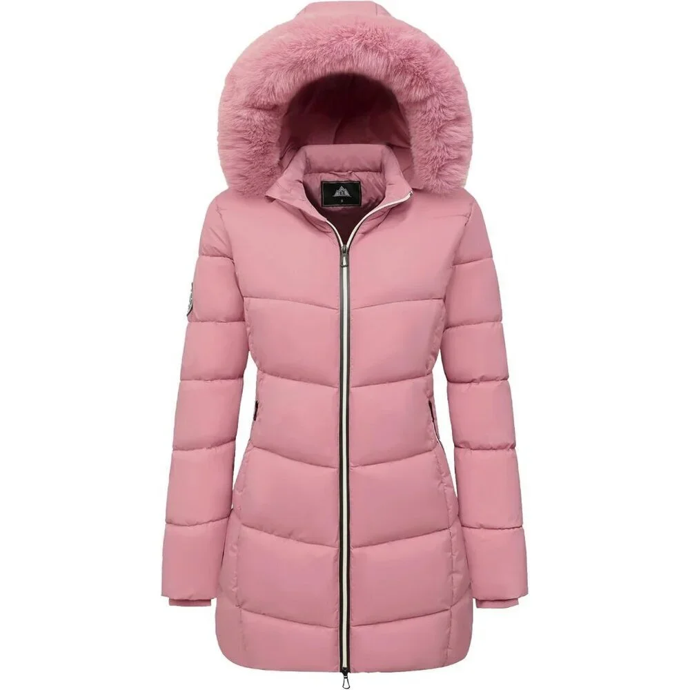 Women's Pink Winter Windproof Warm Down Coats Waterproof Hooded Puffer Jacket